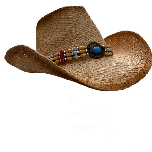 Straw and Turquoise Festival / River-Rat Cowgirl Hat - Leader LOGO BNWOT main image 6